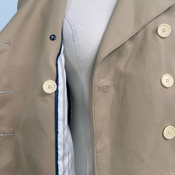 J. Crew Womens Crop Trench Coat Size 2 Tan Blue Nautical Preppy Jacket Stripes - Picture 10 of 16